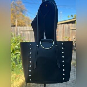 Faux Leather Large Ring Bag with Pearls Tote.